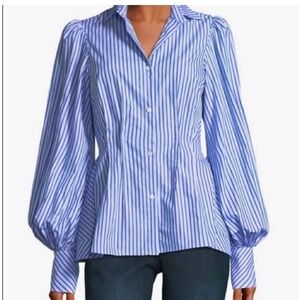 Petersyn Women's Long Sleeve Blouse  Striped Peplum Detail Size‎ XS